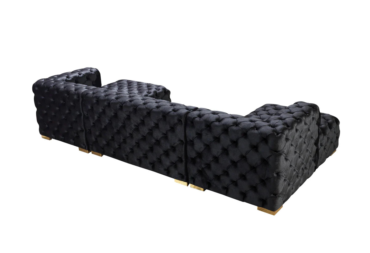 Neva Black Velvet Double Chaise 138" Sectional