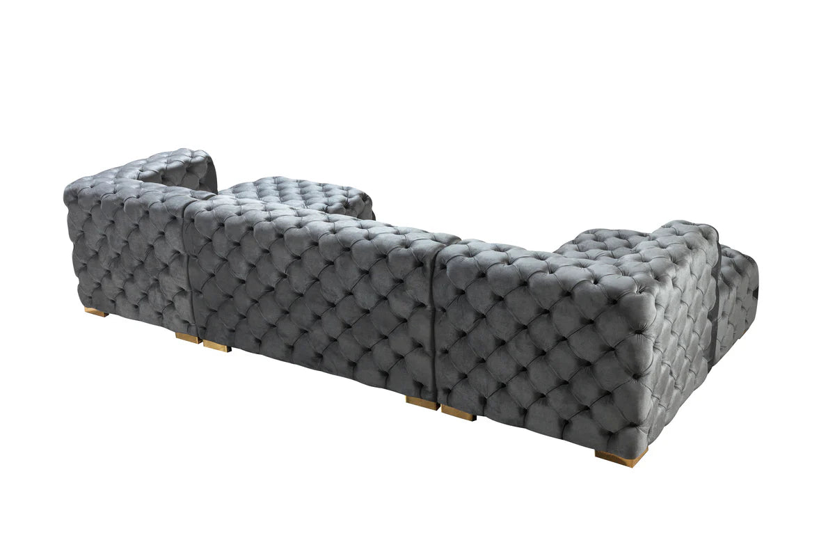 Neva Gray Velvet Double Chaise 138" Sectional