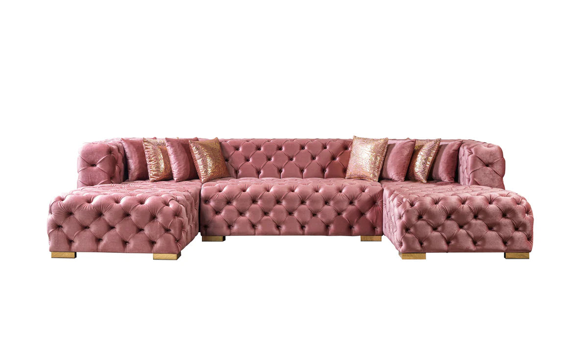 Neva Pink Velvet Double Chaise 138" Section