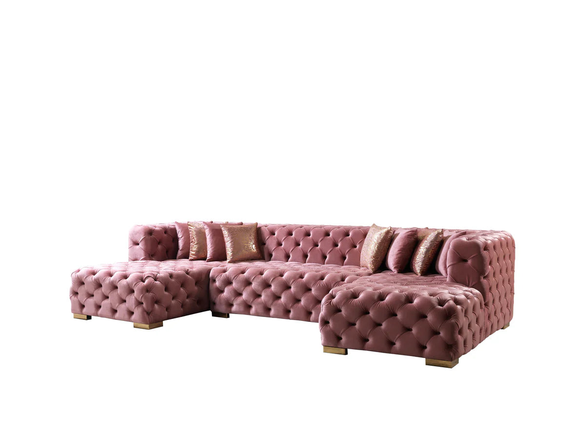 Neva Pink Velvet Double Chaise 138" Section