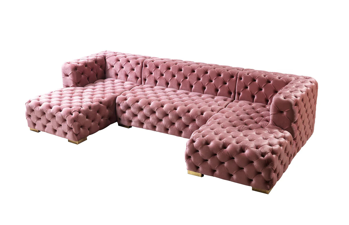 Neva Pink Velvet Double Chaise 138" Section