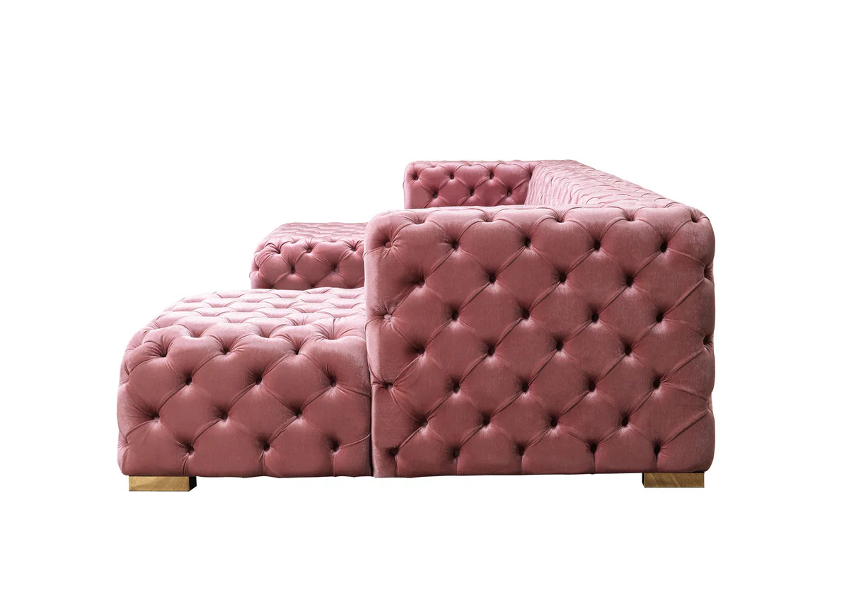 Neva Pink Velvet Double Chaise 138" Section