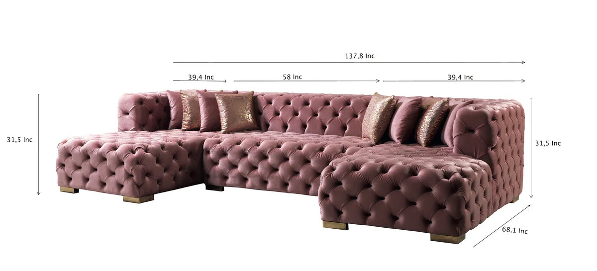 Neva Pink Velvet Double Chaise 138" Section