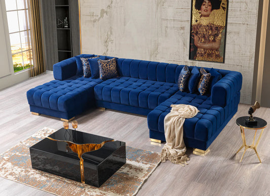 Ariana Blue Velvet Double Chaise 138" Sectional (N)