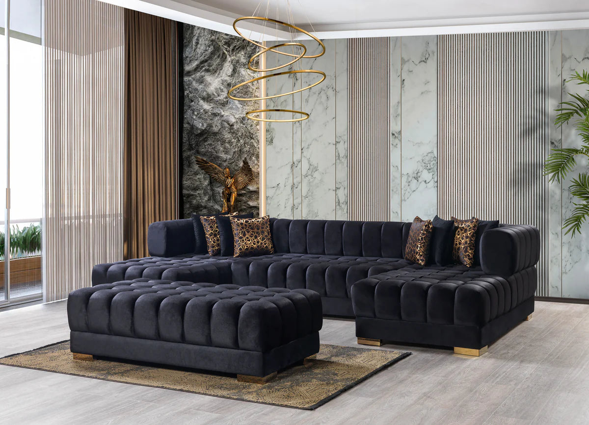 Ariana Black Velvet Double Chaise 138" Sectional (N)