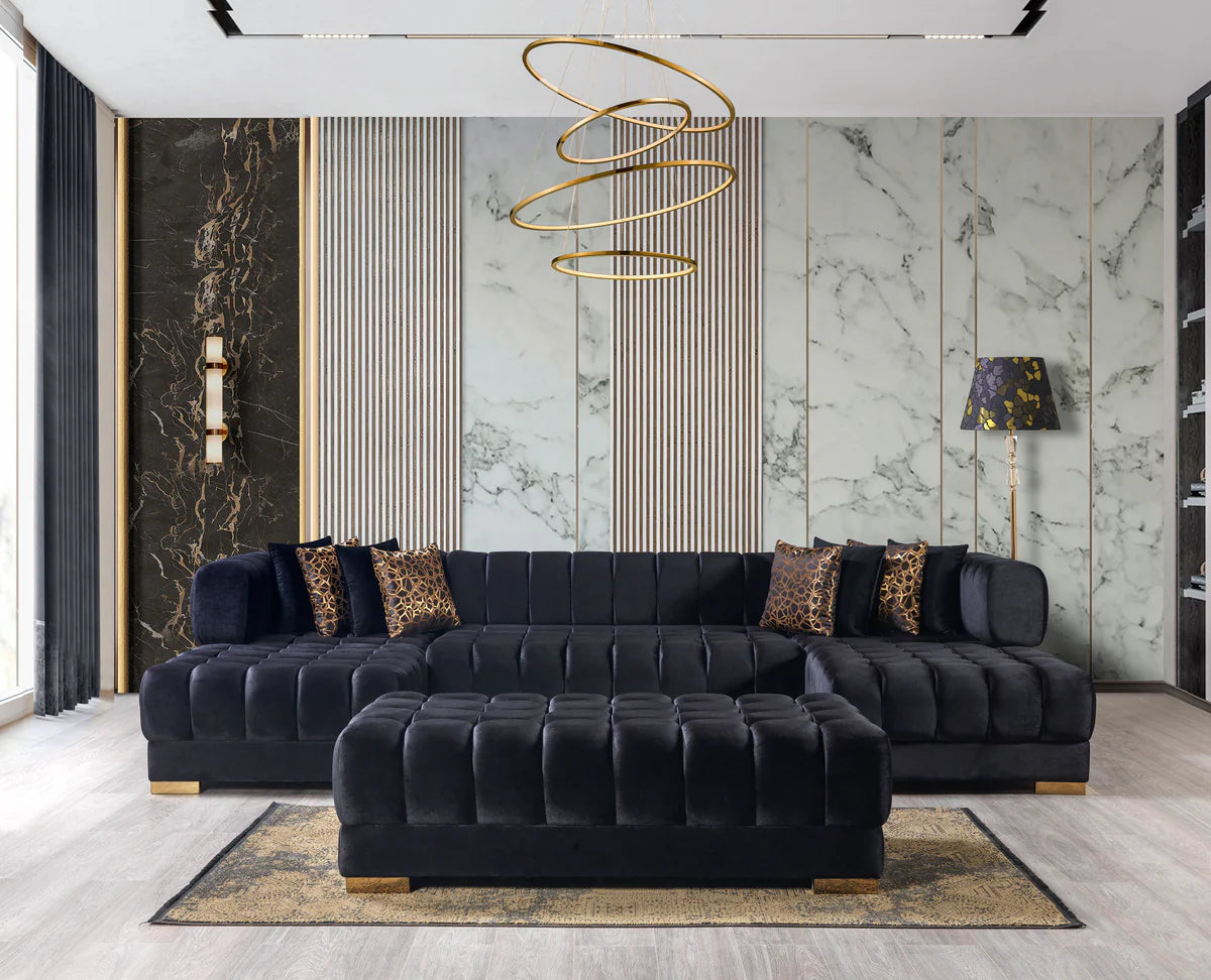 Ariana Black Velvet Double Chaise 138" Sectional (N)