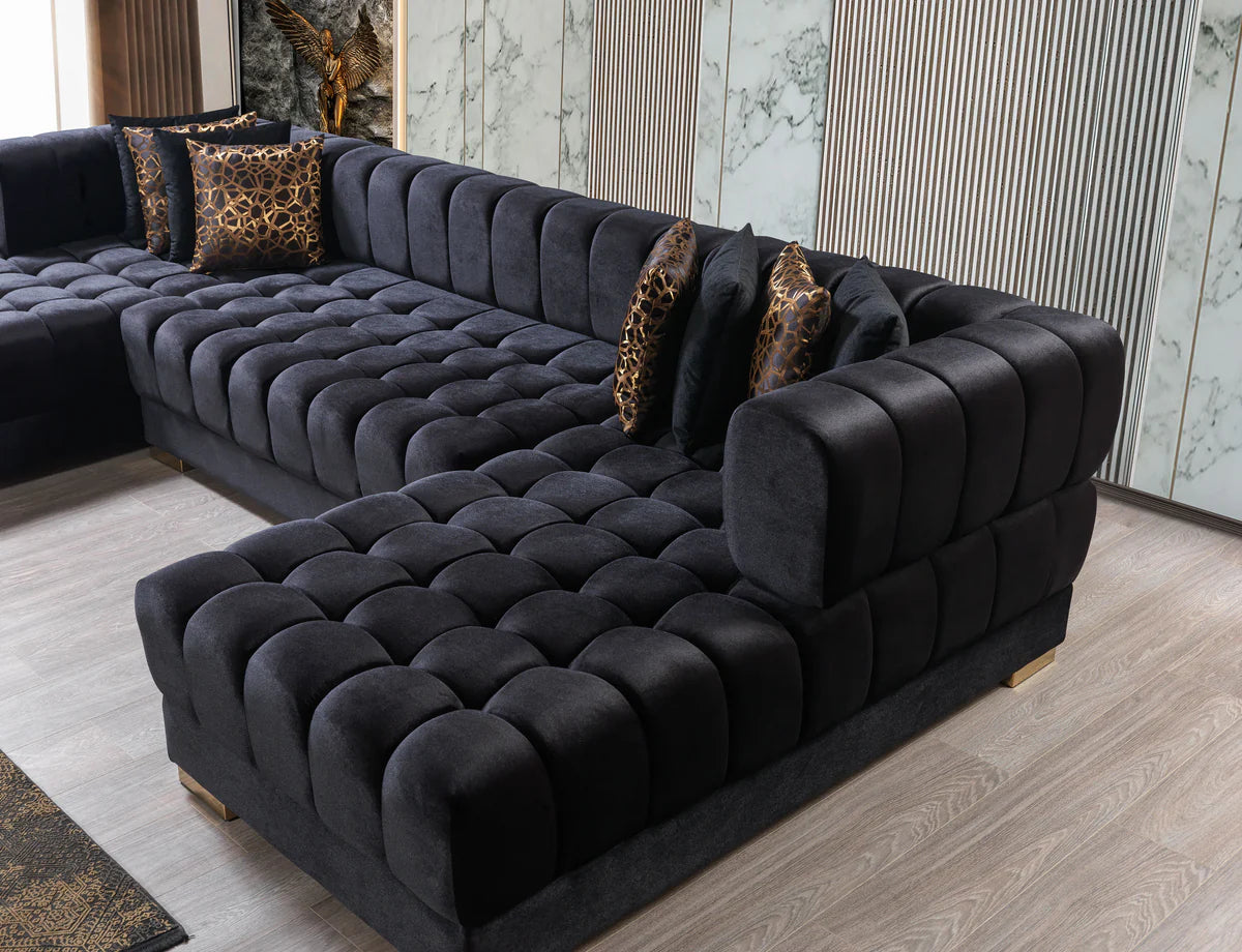 Ariana Black Velvet Double Chaise 138" Sectional (N)