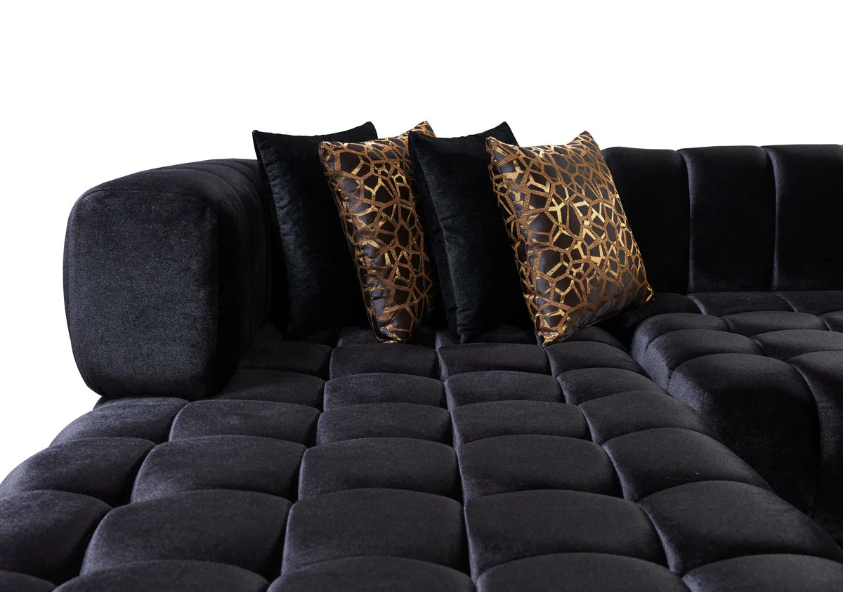 Ariana Black Velvet Double Chaise 138" Sectional (N)