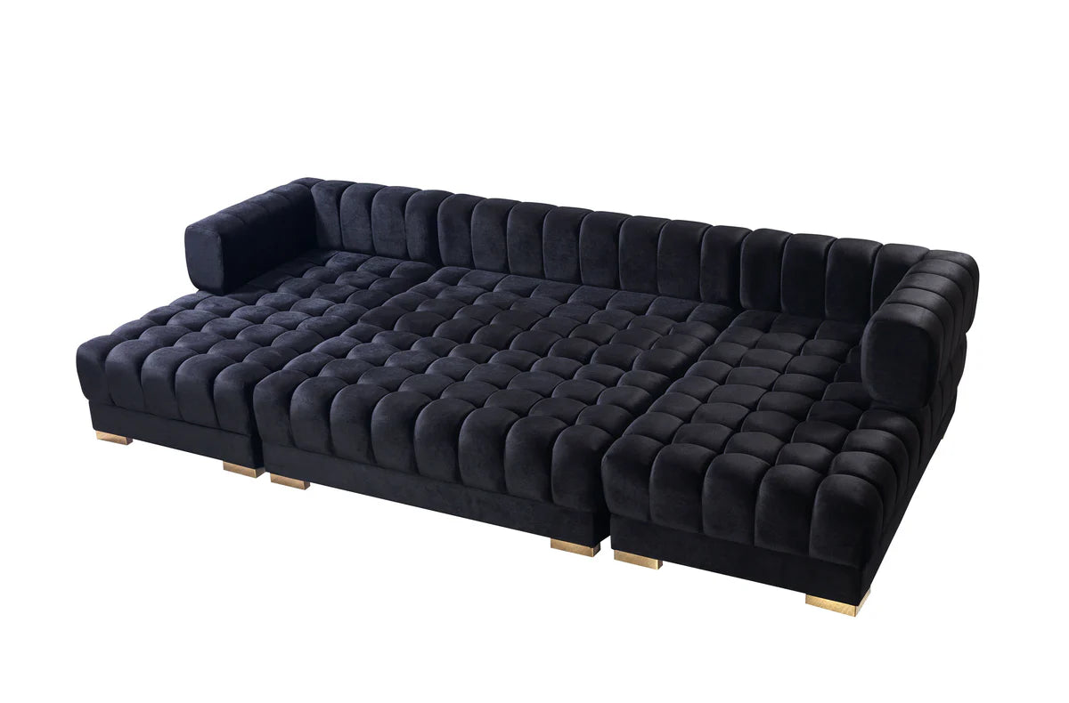 Ariana Black Velvet Double Chaise 138" Sectional (N)