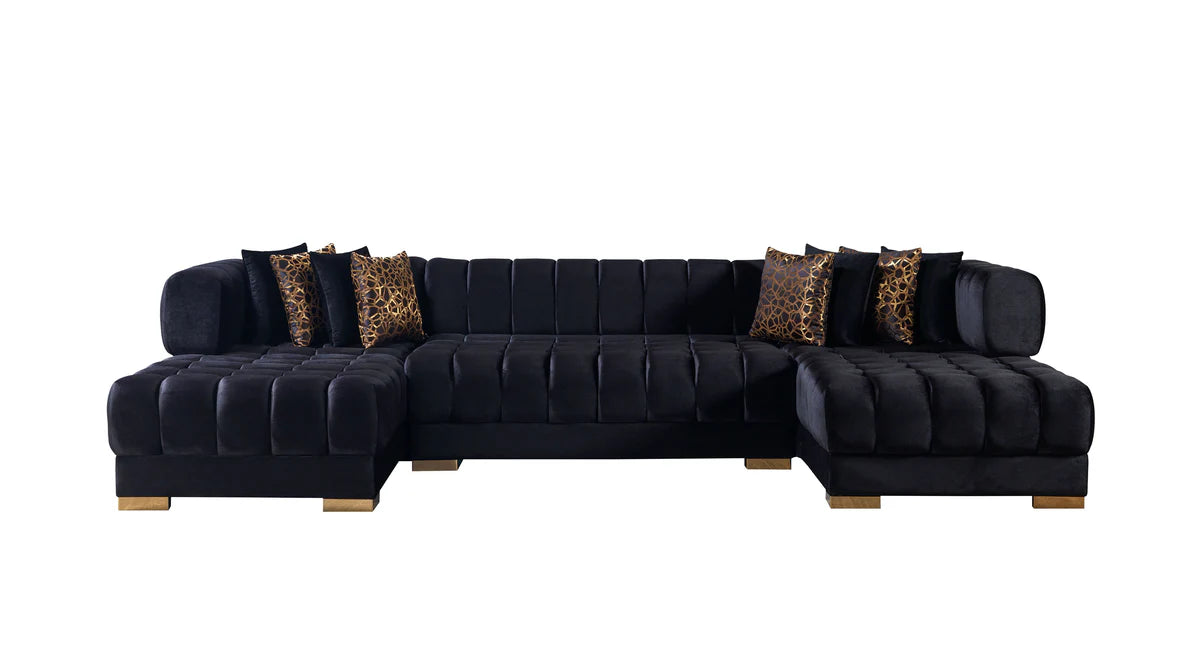 Ariana Black Velvet Double Chaise 138" Sectional (N)