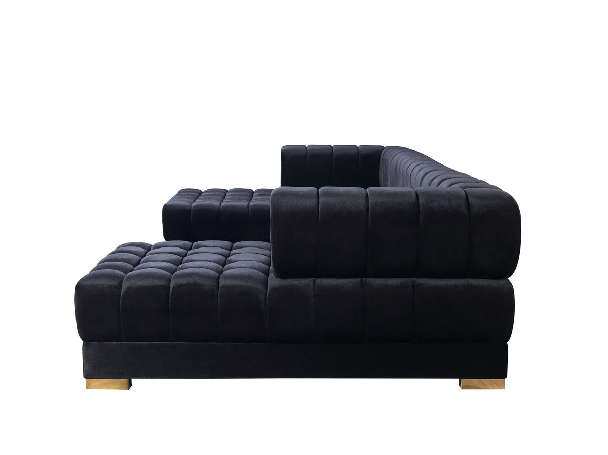 Ariana Black Velvet Double Chaise 138" Sectional (N)