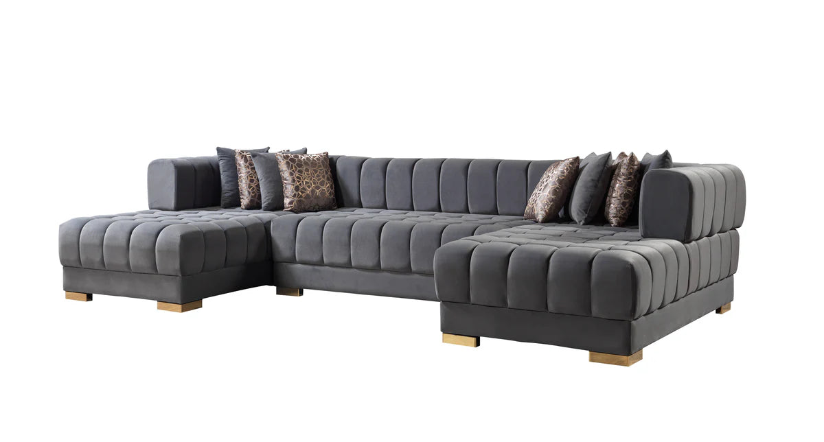 Ariana Gray Velvet Double Chaise 138" Sectional (N)