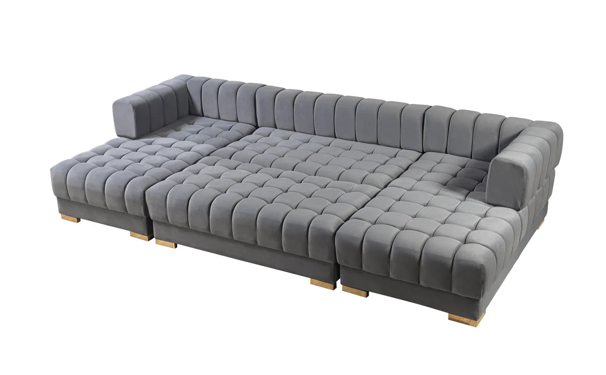 Ariana Gray Velvet Double Chaise 138" Sectional (N)