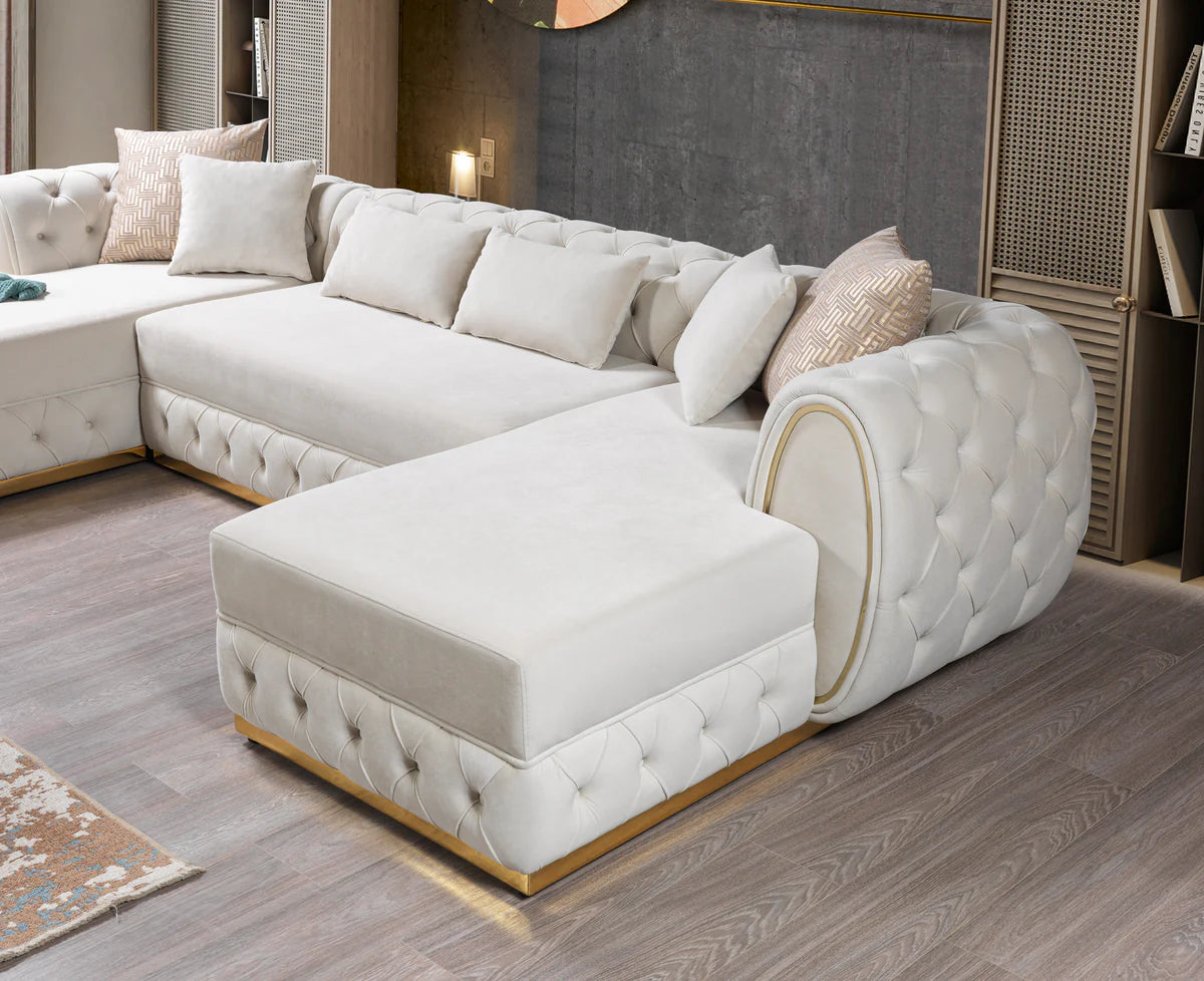 Jessie Ivory Velvet Double Chaise 138" Sectional NV