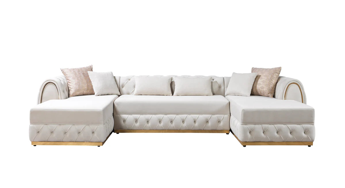 Jessie Ivory Velvet Double Chaise 138" Sectional NV