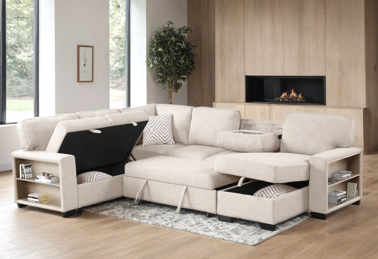 Atlantic Beige Sectional With Pull-Out Bed (HH)