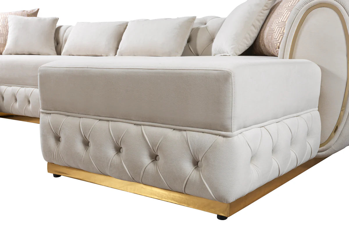 Jessie Ivory Velvet Double Chaise 138" Sectional NV