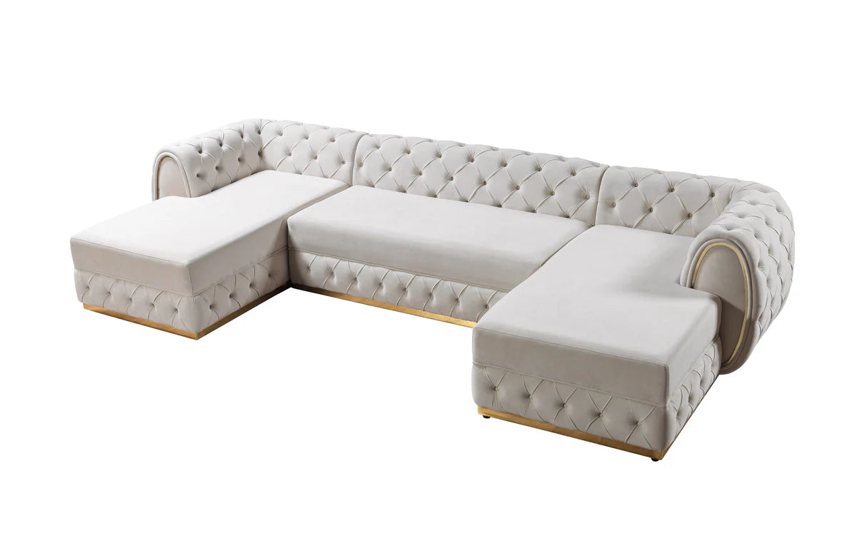 Jessie Ivory Velvet Double Chaise 138" Sectional NV