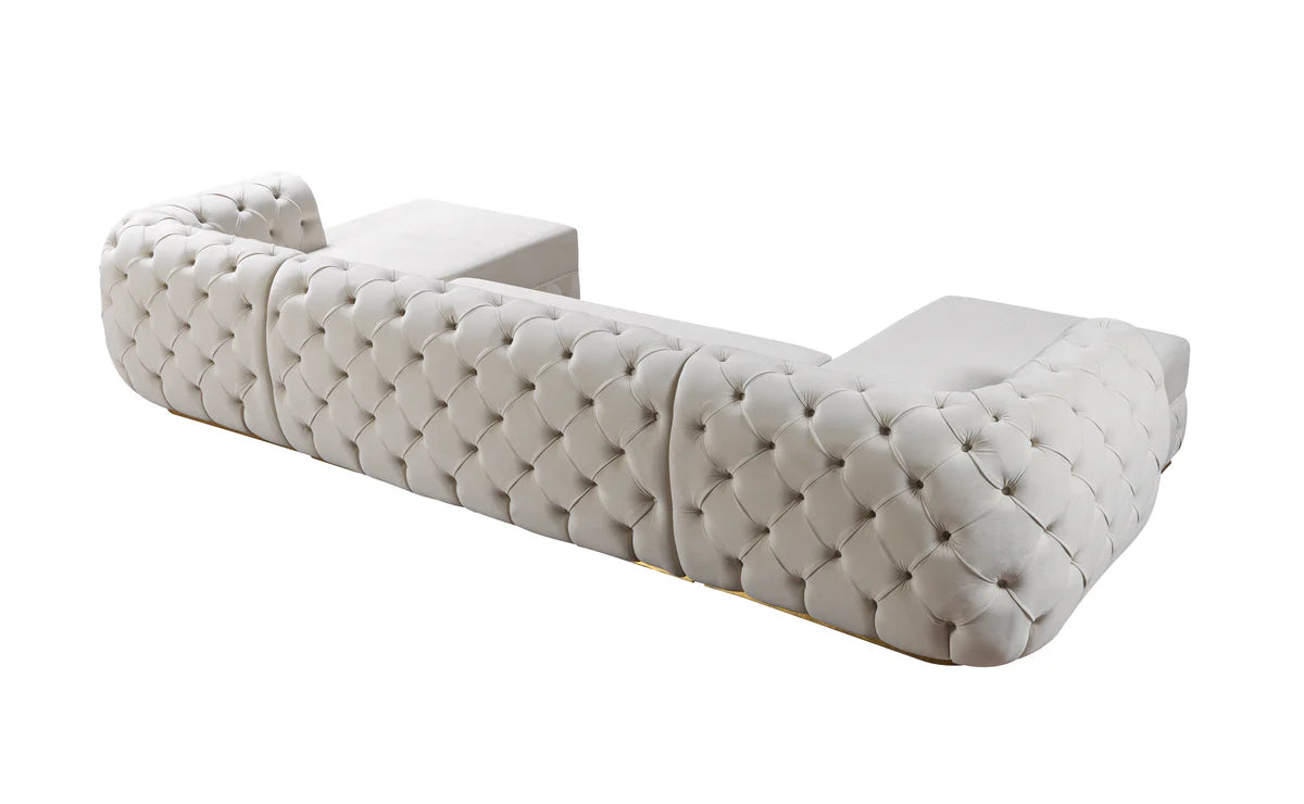 Jessie Ivory Velvet Double Chaise 138" Sectional NV