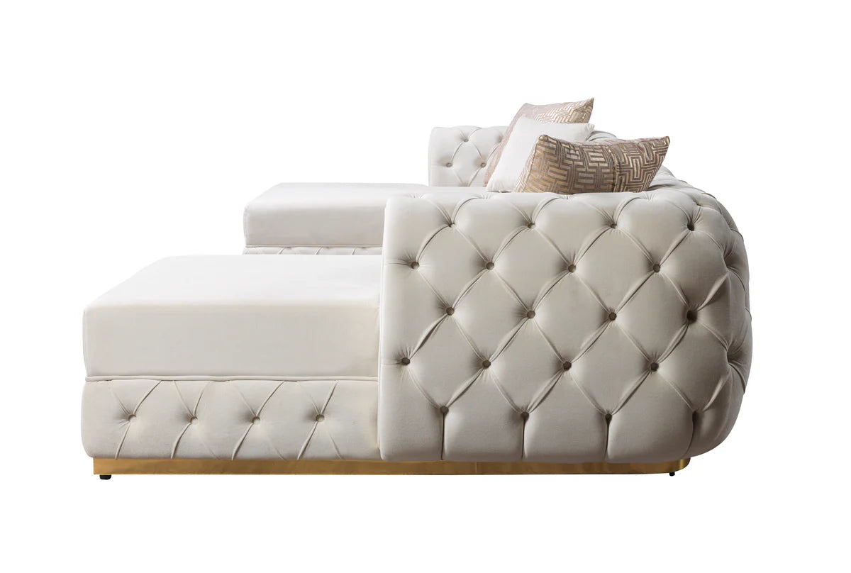 Jessie Ivory Velvet Double Chaise 138" Sectional NV