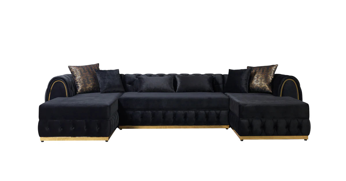 Jessie Black Velvet Double Chaise 138" Sectional