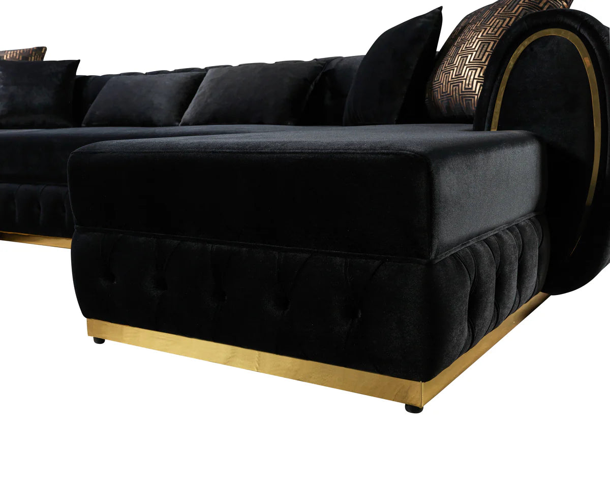 Jessie Black Velvet Double Chaise 138" Sectional