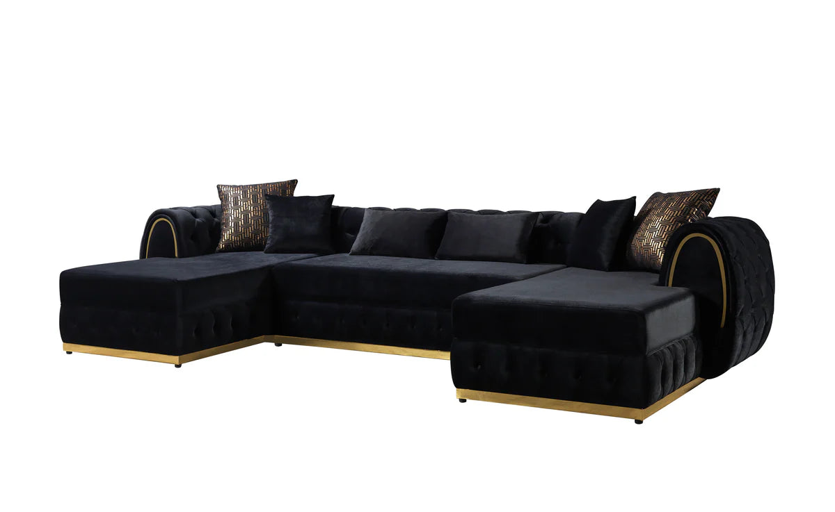 Jessie Black Velvet Double Chaise 138" Sectional