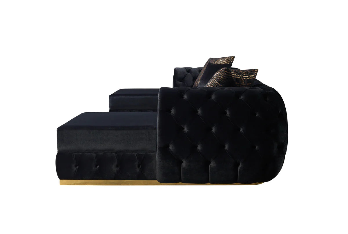 Jessie Black Velvet Double Chaise 138" Sectional