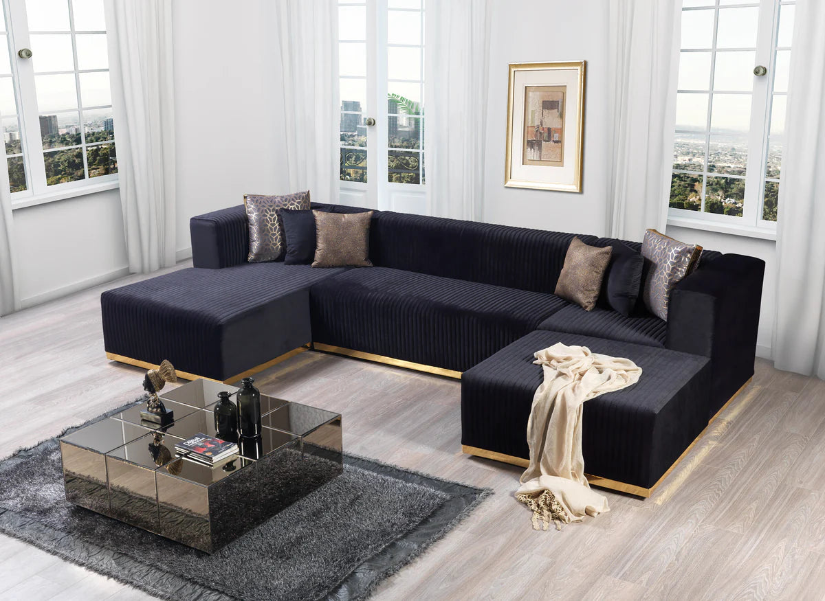 Juliana Black Velvet 4-Piece 140" Sectional