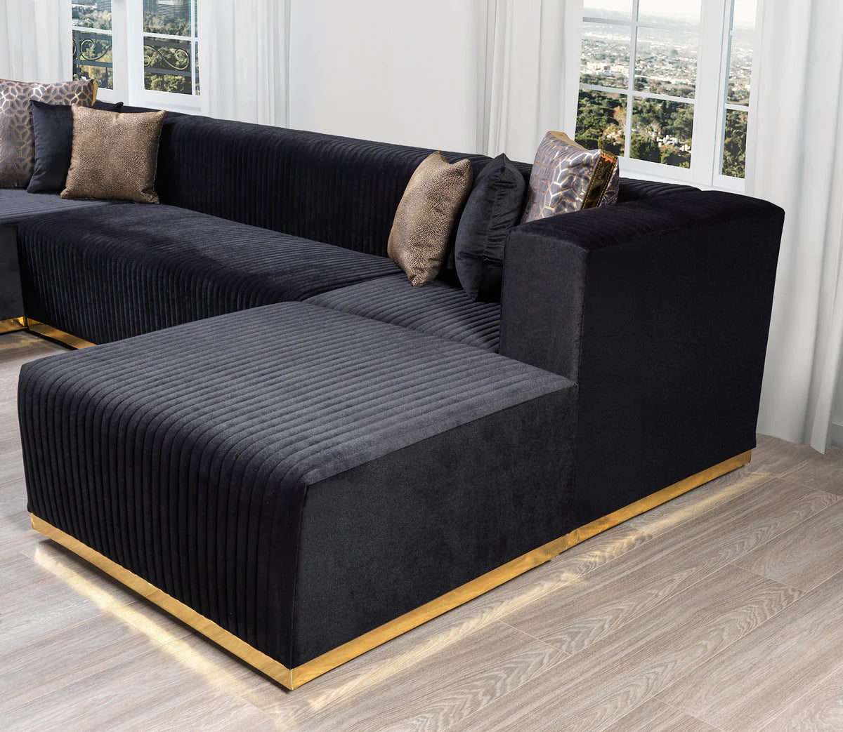 Juliana Black Velvet 4-Piece 140" Sectional