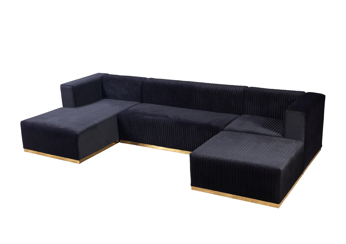 Juliana Black Velvet 4-Piece 140" Sectional