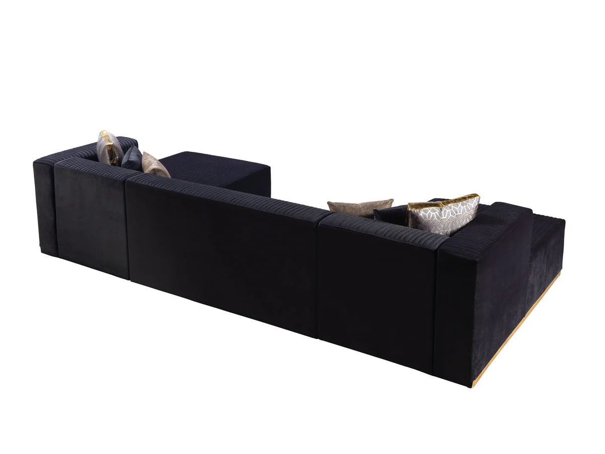 Juliana Black Velvet 4-Piece 140" Sectional