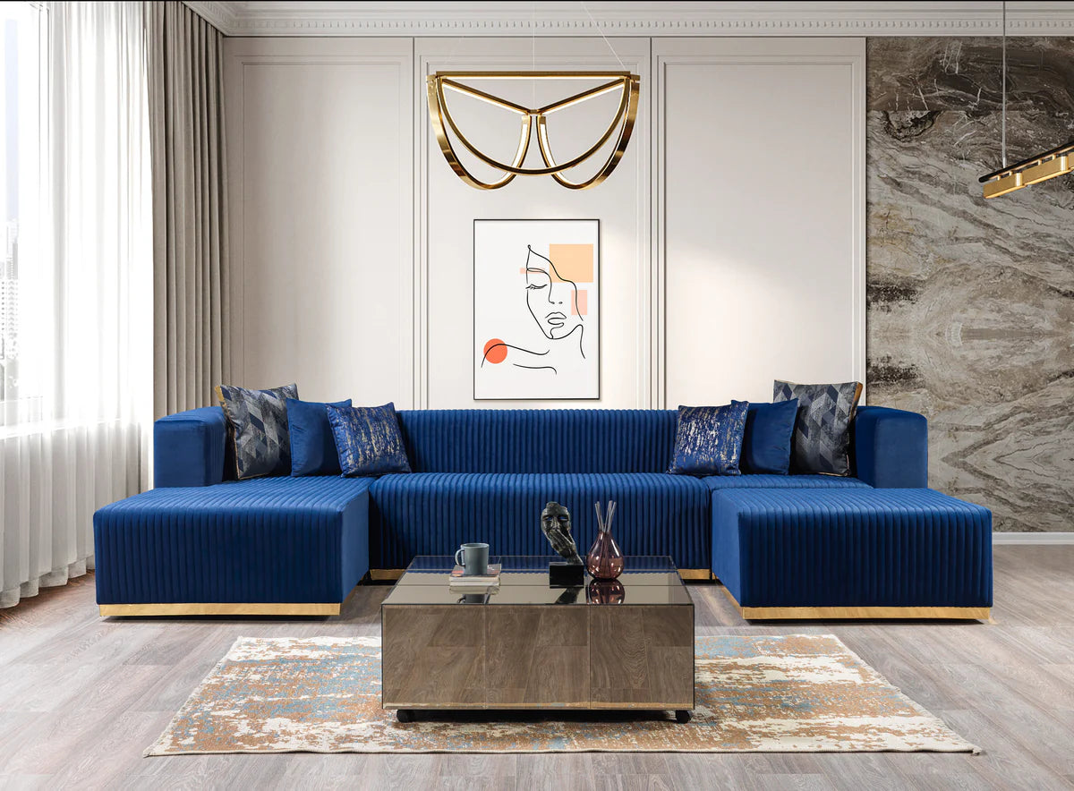 Juliana Blue Velvet 4-Piece 140" Sectional