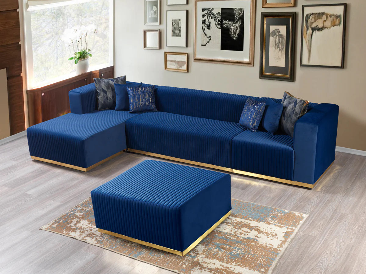 Juliana Blue Velvet 4-Piece 140" Sectional