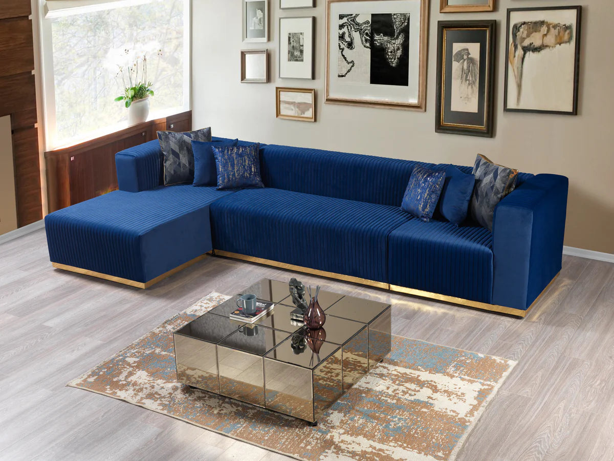 Juliana Blue Velvet 4-Piece 140" Sectional