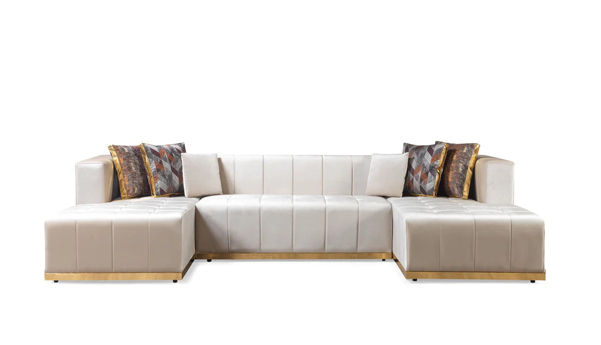 Elisha Ivory Velvet Double Chaise 140" Sectional