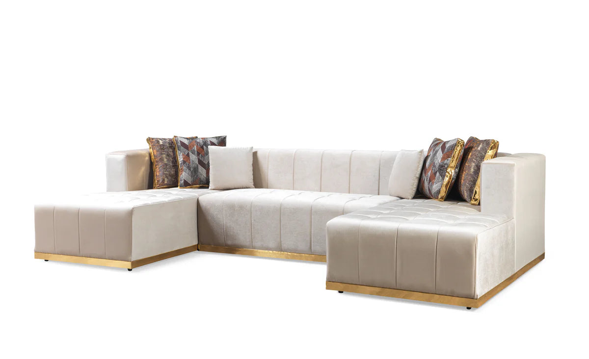 Elisha Ivory Velvet Double Chaise 140" Sectional