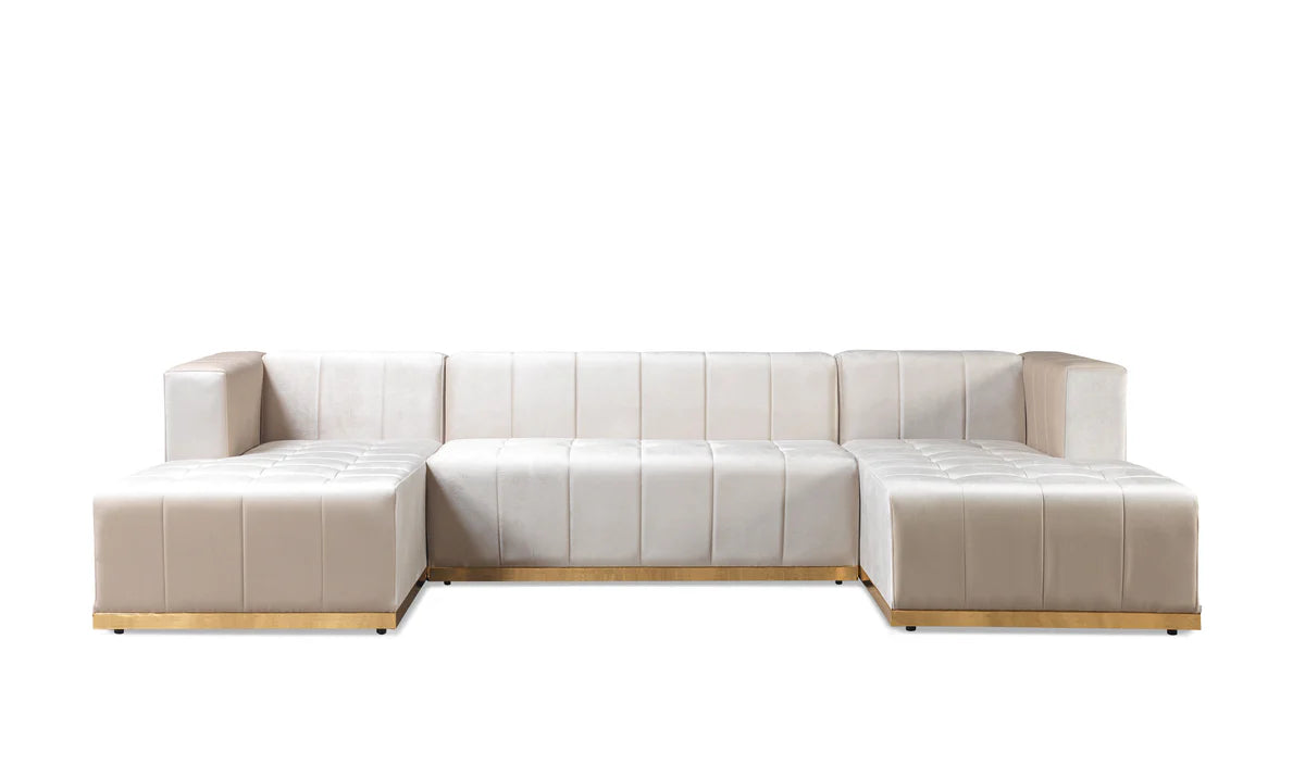 Elisha Ivory Velvet Double Chaise 140" Sectional