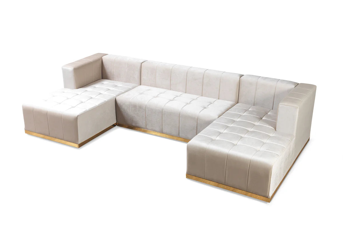 Elisha Ivory Velvet Double Chaise 140" Sectional