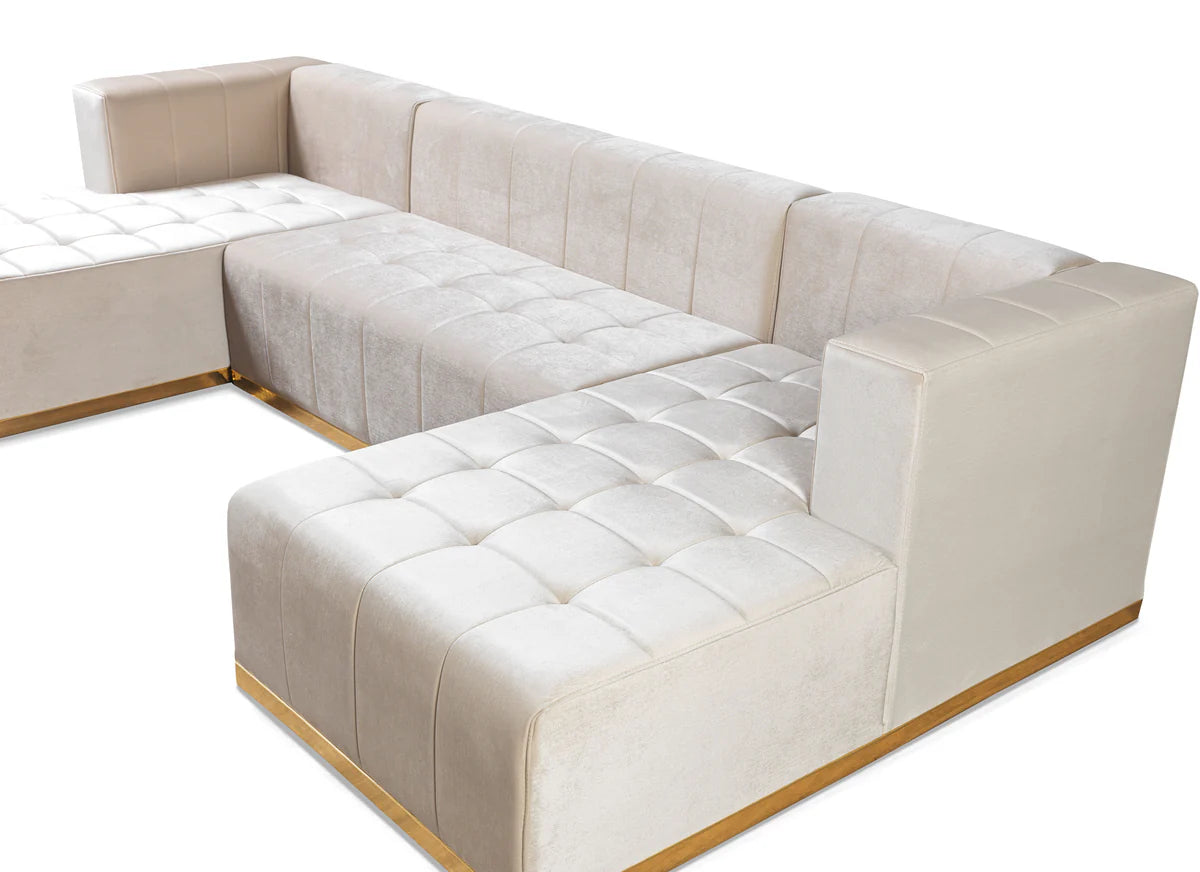 Elisha Ivory Velvet Double Chaise 140" Sectional