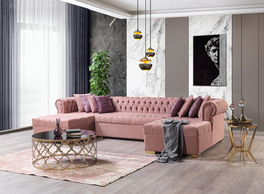 Lauren Pink Velvet Double Chaise 136" Sectiona