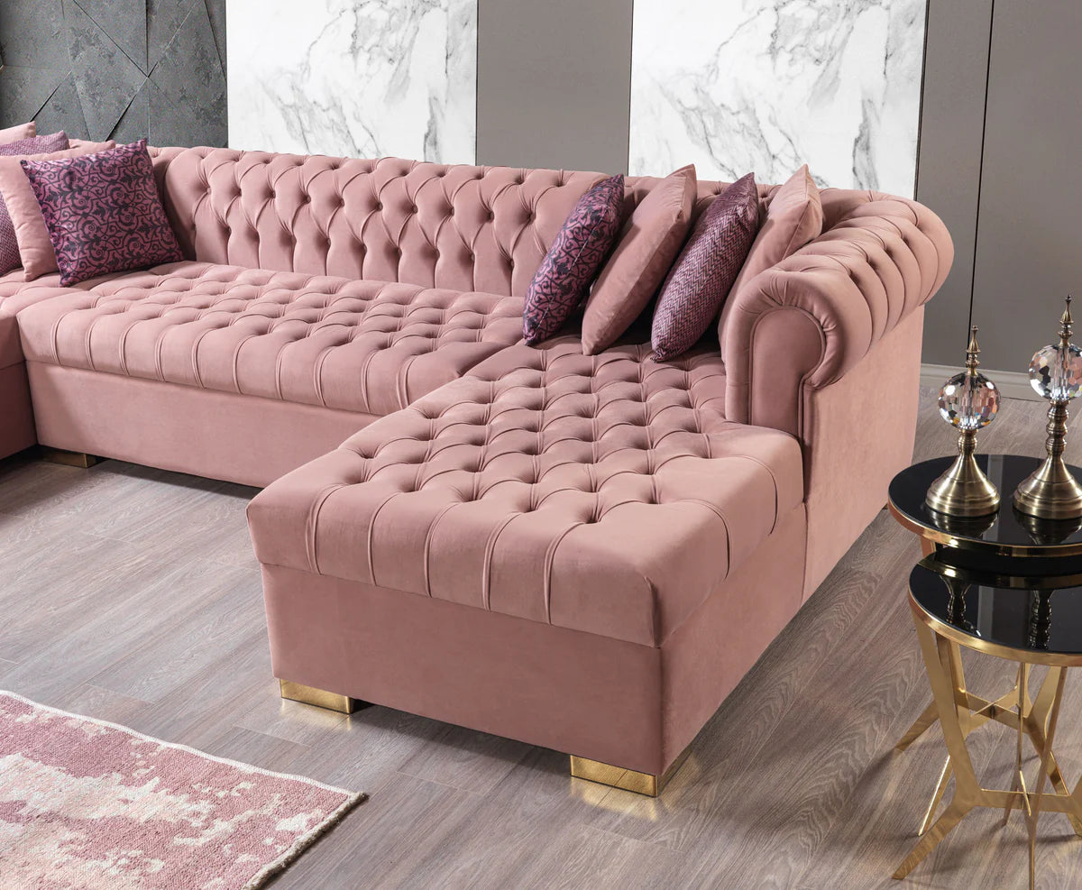 Lauren Pink Velvet Double Chaise 136" Sectiona