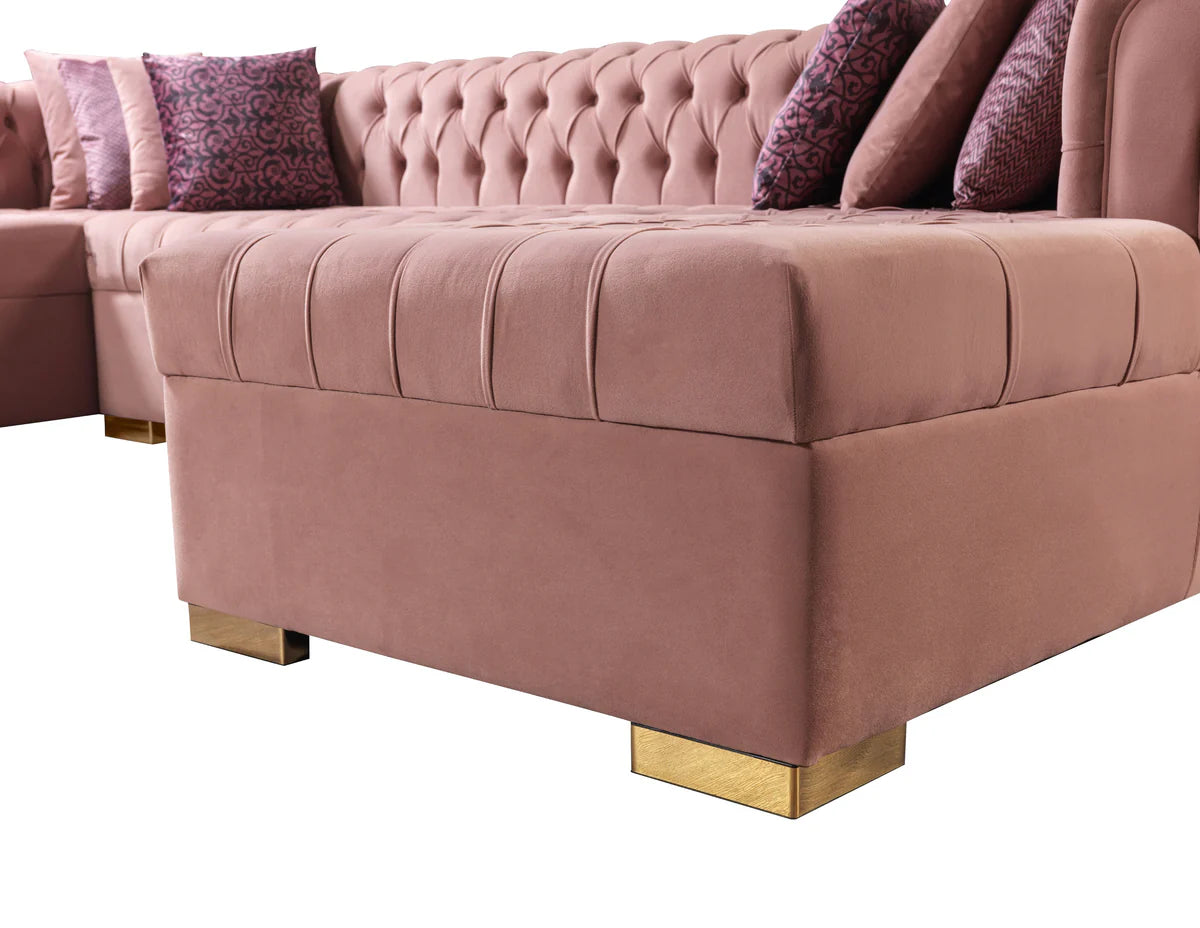 Lauren Pink Velvet Double Chaise 136" Sectiona