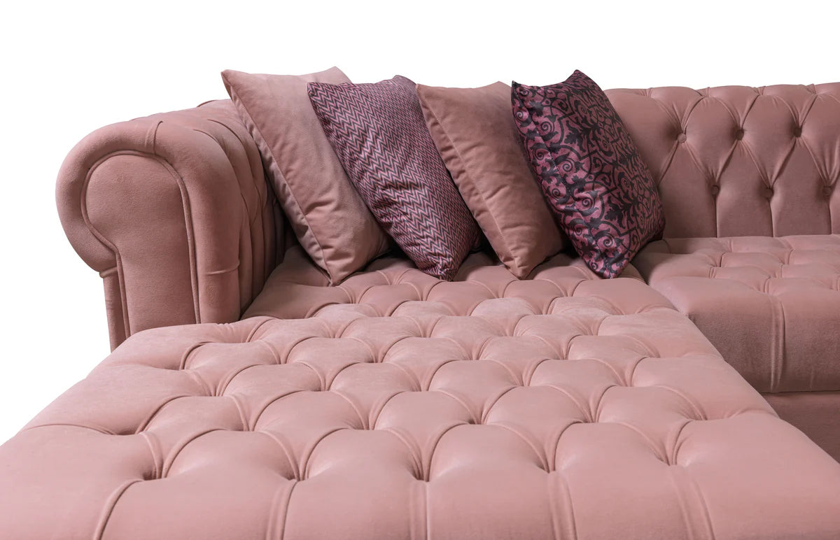 Lauren Pink Velvet Double Chaise 136" Sectiona