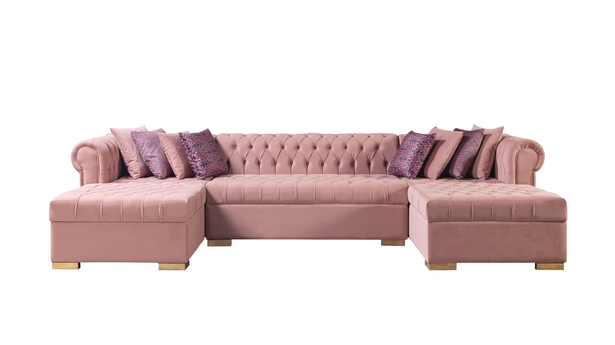 Lauren Pink Velvet Double Chaise 136" Sectiona