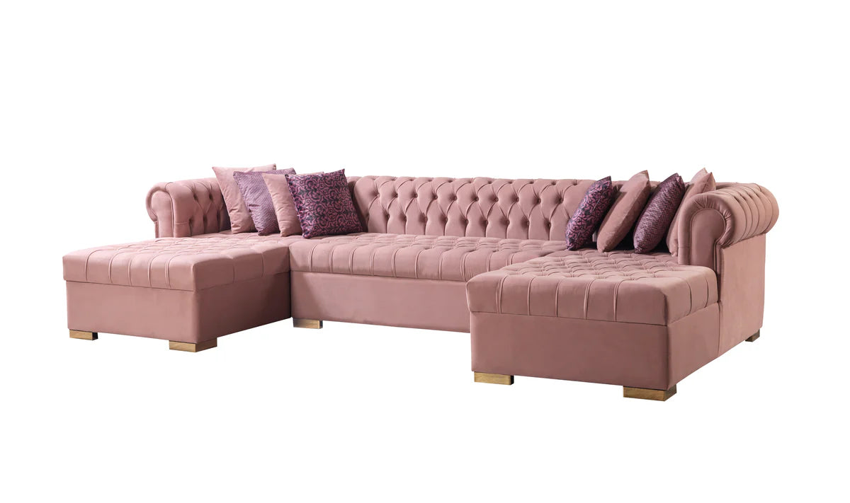 Lauren Pink Velvet Double Chaise 136" Sectiona