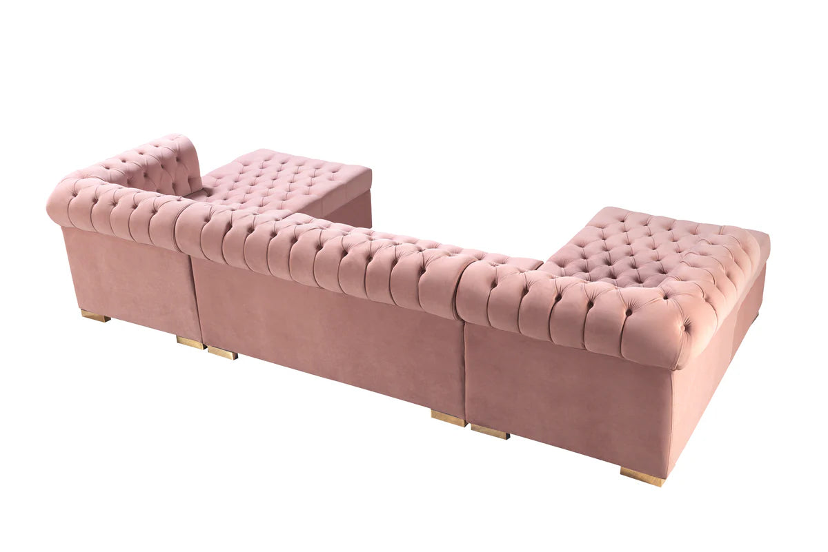 Lauren Pink Velvet Double Chaise 136" Sectiona