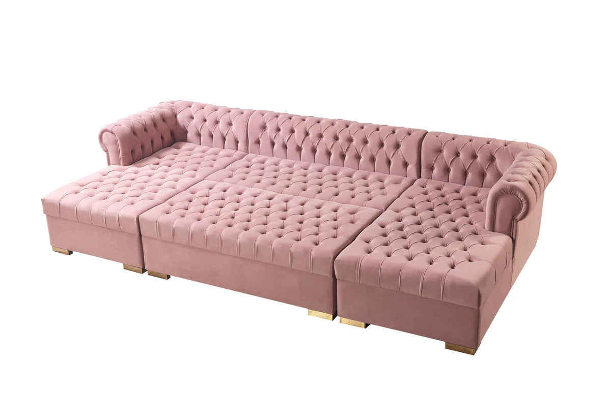 Lauren Pink Velvet Double Chaise 136" Sectiona