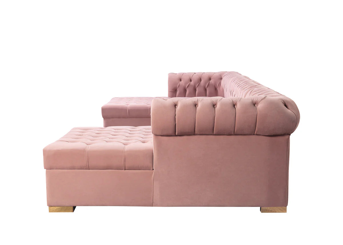 Lauren Pink Velvet Double Chaise 136" Sectiona