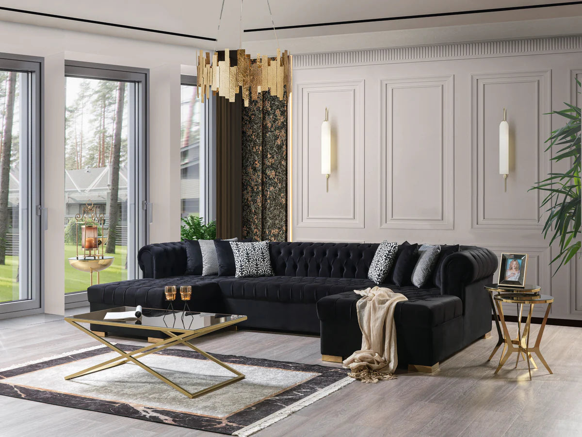 Lauren Black Velvet Double Chaise 136" Sectional